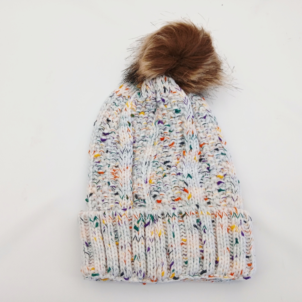 Multicolor Knit Pom-Pom Beanie for Kids